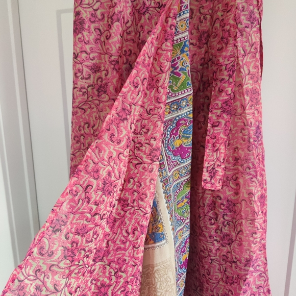 100% Silk Adjustable Reversible Sarong Wrap Maxi Midi Skirt Free Size - Picture 2 of 14